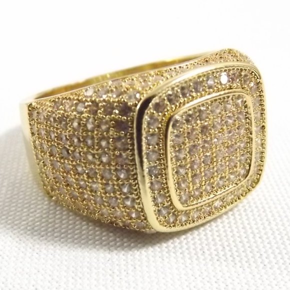 18-Karat Gold Plated Stainless Steel Micro Pave Blingy Iced Out Ring - Size 10.5